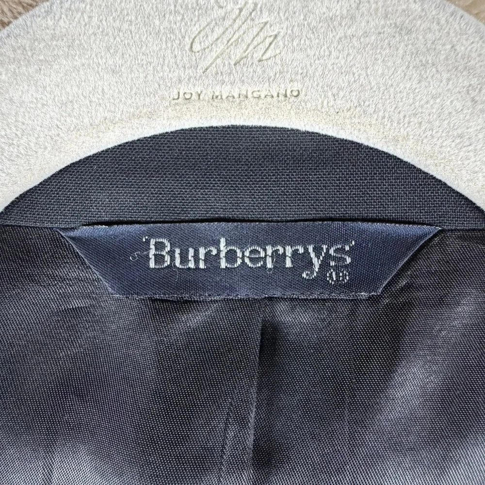 Vintage BURBERRYS Mens 44-46L Wool BLAZER Double Breasted NAVY BLUE Gold Buttons